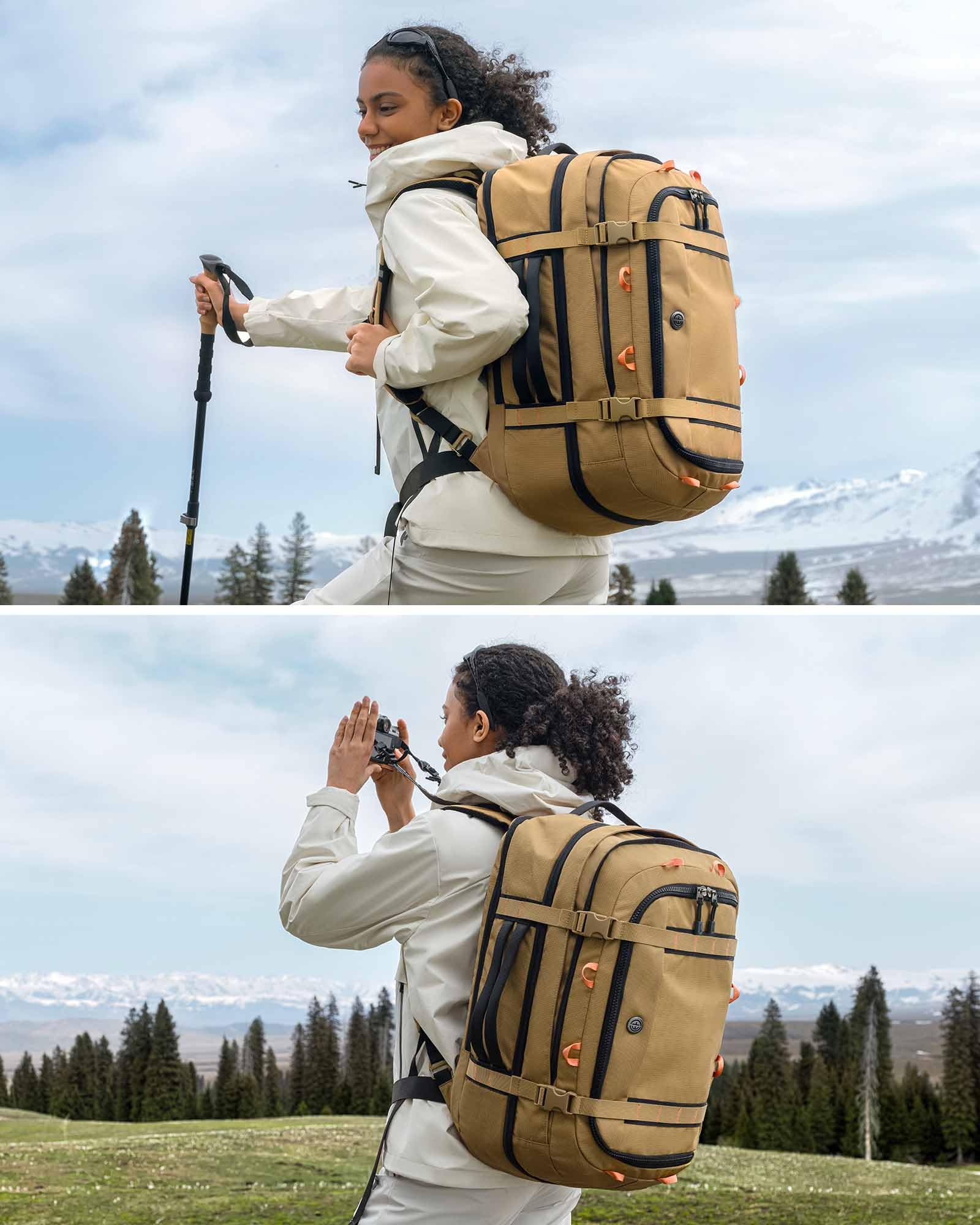 Tolaccea Sac a Dos Voyage Cabine Avion Extensible 45L-50L, Sac à Dos Voyage Imperméable Grand Compatible TSA Antivol, Sac a Dos Ordinateur 17,3“, Sac Cabine Avion pour Homme Femme Voyage, Kaki