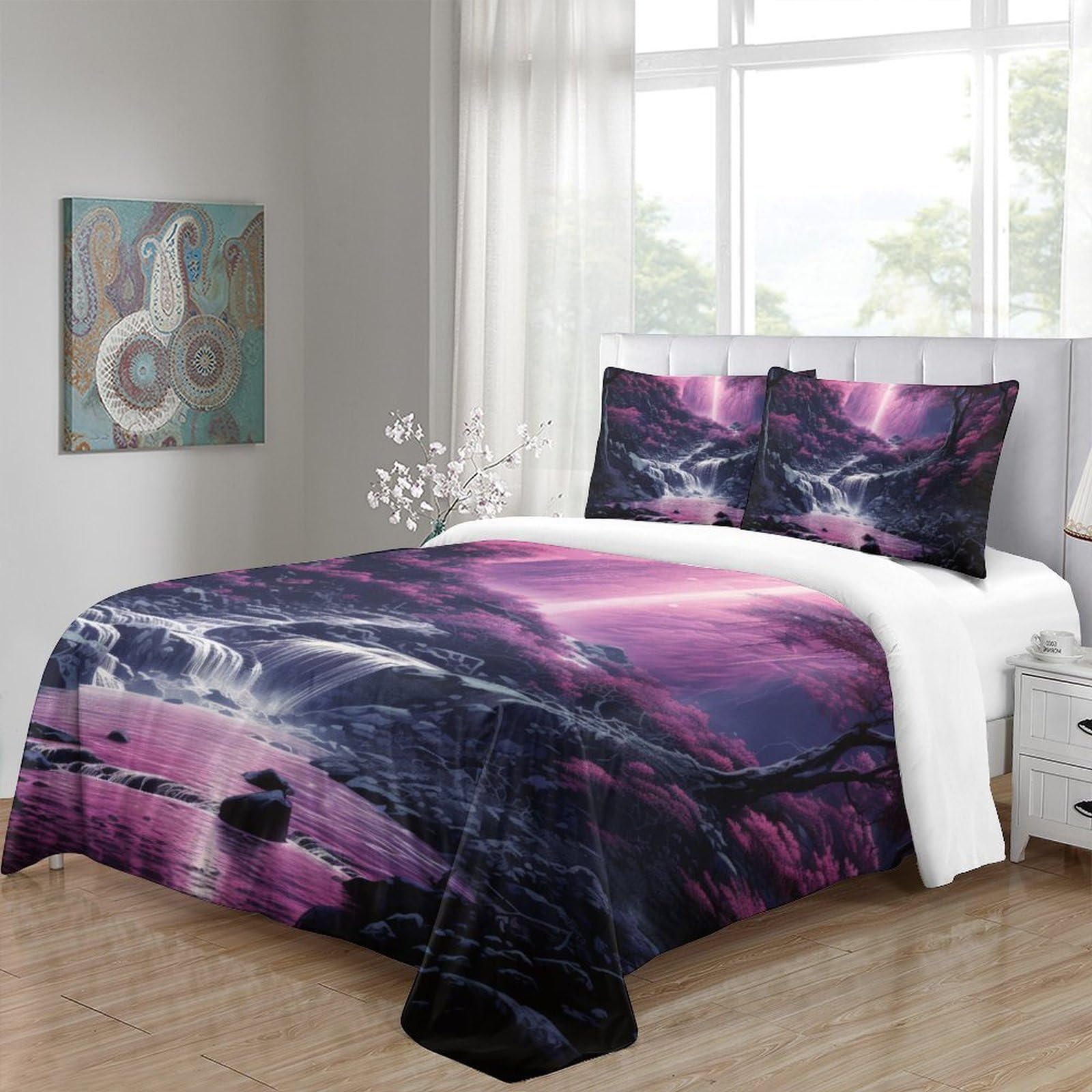CasGattoa forestale Stampati in 3D Set Biancheria Da Letto Microfibra Di Copripiumini Con Federa Con Chiusura A Cerniera 3 Pezzi Per Bambini E Adulti King（220x240cm）