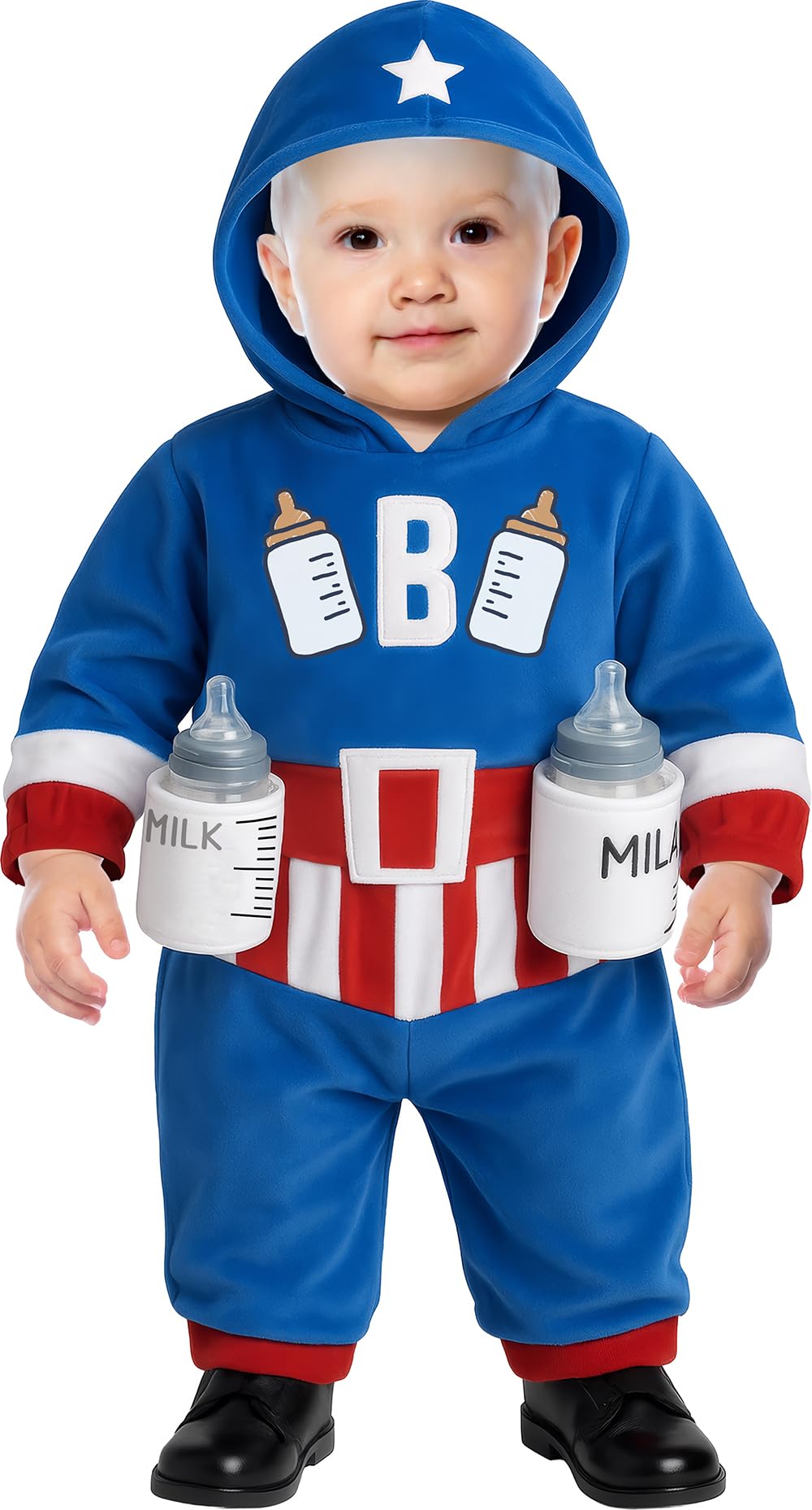 FIESTAS GUIRCA | Captain Milk Baby Fancy Dress Costume (18-24 Months) - Hood, Jumpsuit and Can Holder - Superhero and Villain Costumes for Halloween, Carnival and Fancy Dress Parties