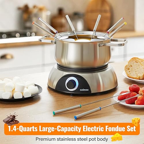 Miniatura 4 de CUSIMAX Juego de fondue eléctrica, olla eléctrica de fondue de 1500 W con dial de control luminoso, tenedores de acero inoxidable codificados de 8