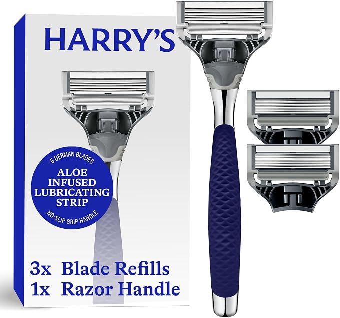 Harry's Erkekler için Jilet - Krom Tıraş Bıçağı | Yağlama Şeridi ve Hassas Düzelticili 5 Bıçaklı Jilet, 3 Kartuş
