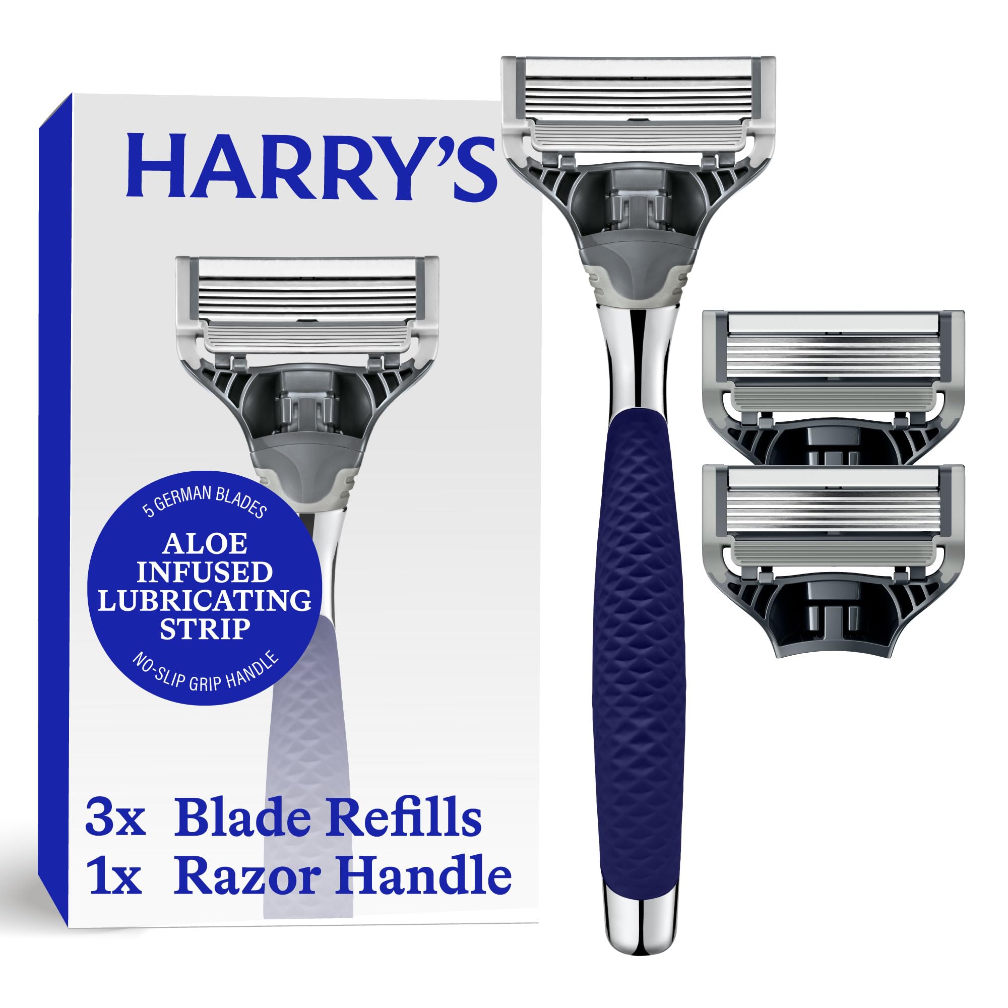 Harry's Original Shaving Kit for Men - Razor Handle and 3 Razor Blade Refill Cartridges - German Engineered - Chrome Edition