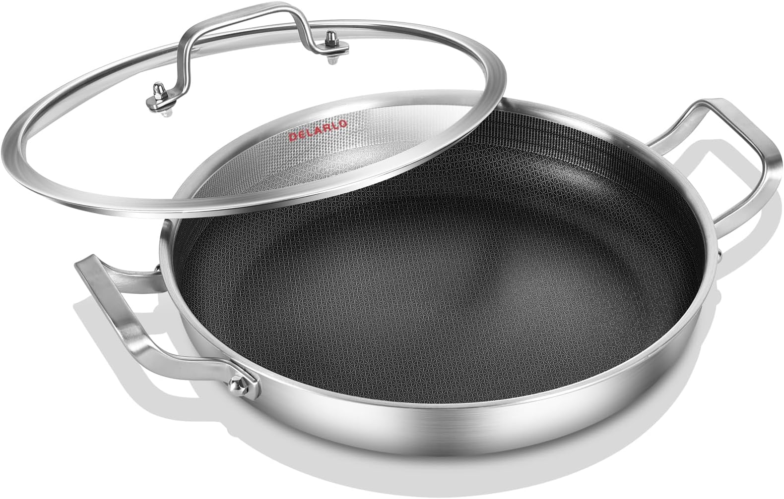 DELARLO TriPly Stainless Steel 12 Inch Paella Pan Nonstick Kitchen Large Frying Pan