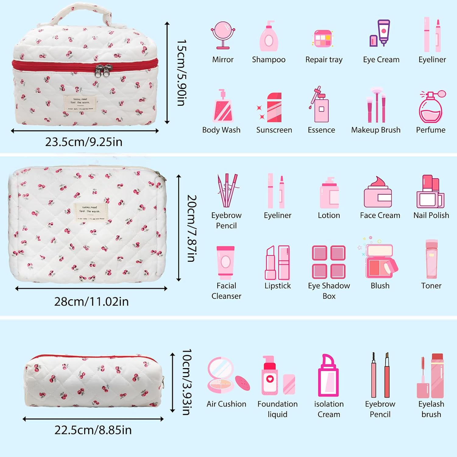 Quilted Makeup Bag, Large Capacity Travel Cosmetic Bag for Women and Girls, Aesthetic Storage for Daily and Travel Use - Image 2