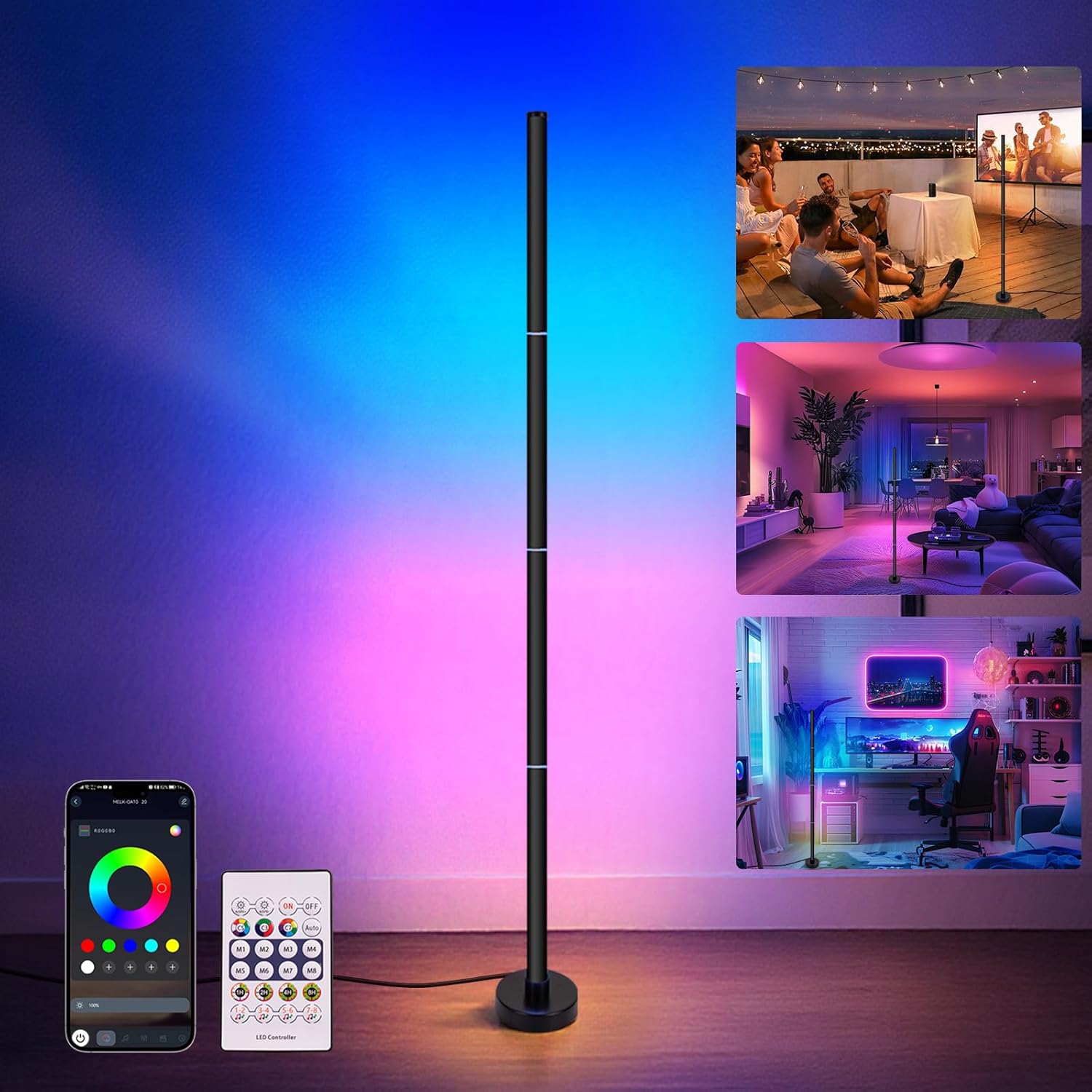 Corner Floor Lamp, Smart RGB LED Corner Lamp with App and Remote Control, 16 Million Colors & 68+ Scene, Music Sync, Timer Setting, Ideal Standing Lamp for Living Rooms,Bedrooms,Gaming Rooms