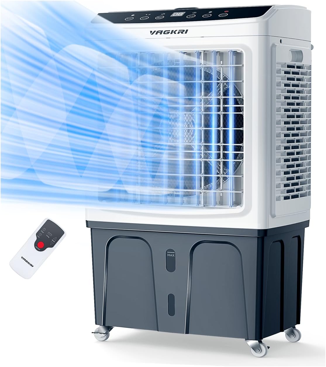 VAGKRI Evaporative Air Cooler Portable Swamp Cooler, Outdoor Air Conditioners 3-IN-1 Cooling Fan with Remote Control Water Self-filling, 24H Time, 3 Modes & Wind for Garden, Garage, Patio, Living Room