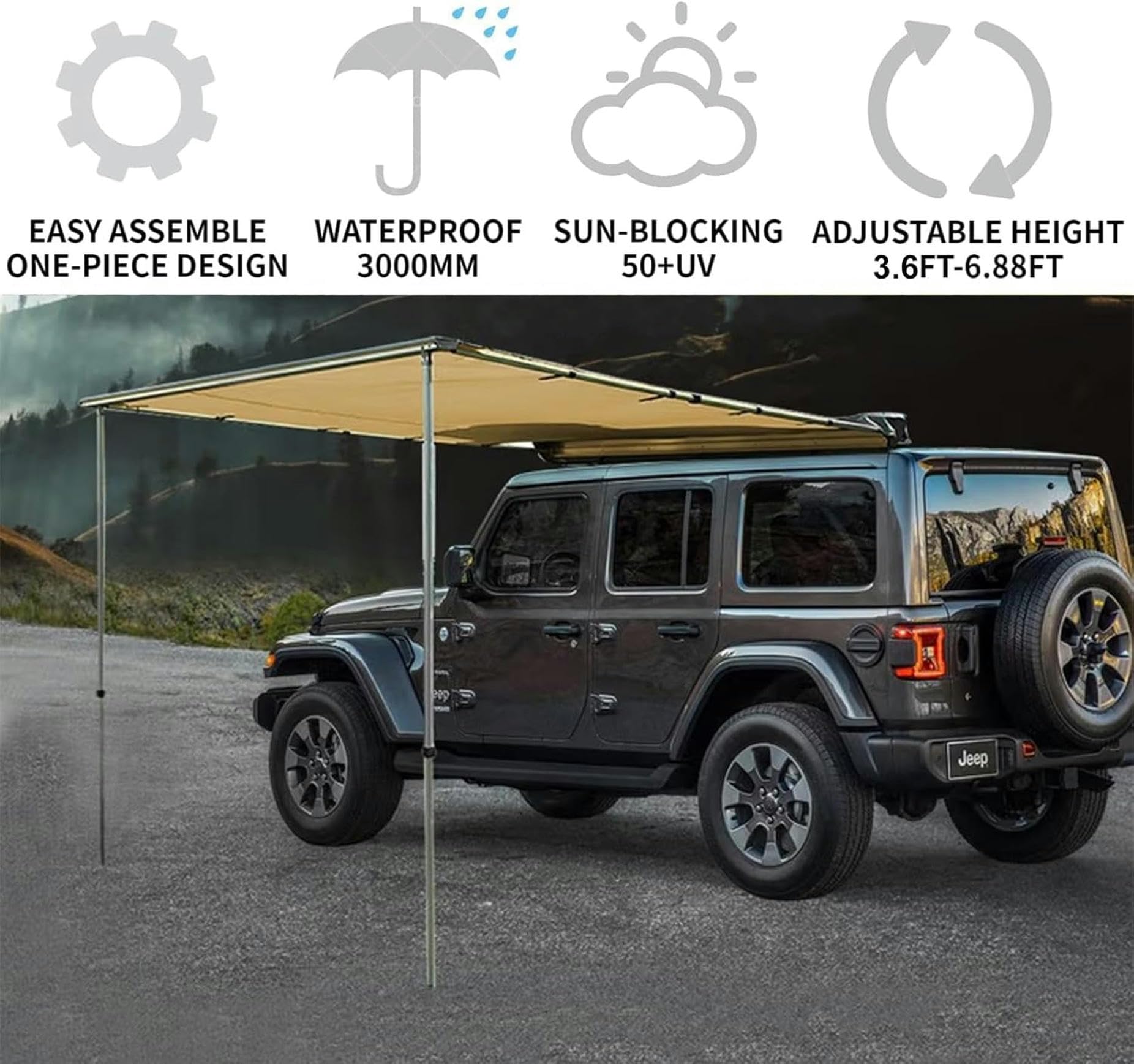Tenda da Tetto Auto Retrattile, Tendalino Auto, Ideale per Il Campeggio Fuoristrada e I Viaggi All'aperto, Regolabile in Altezza