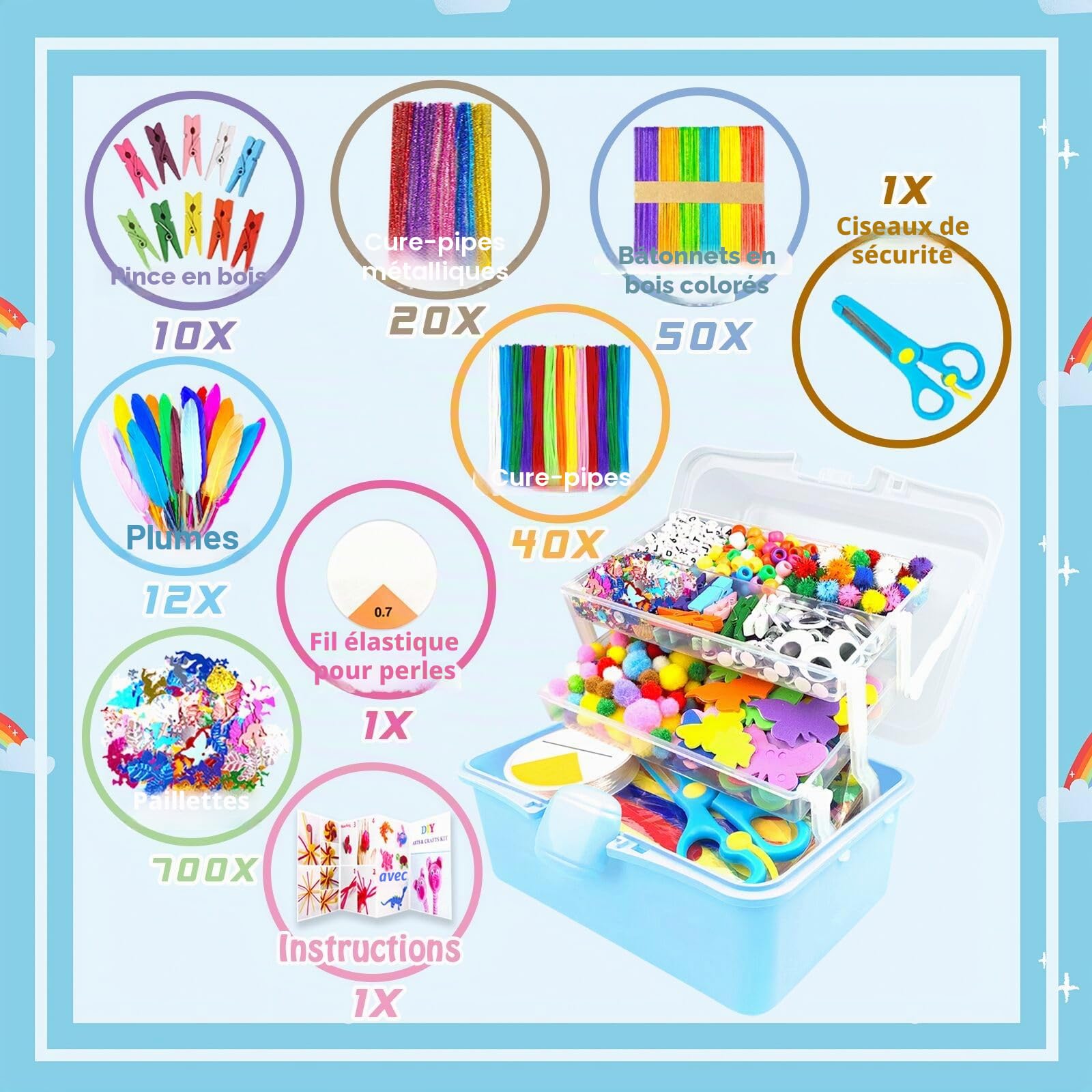 ZEIZHUBN Kit Bricolage Enfants 3000 Pièces Activité Manuelle Enfant Tout-en-Un Kits de Loisirs Créatifs avec Pipe Cleaners DIY Loisirs Creatifs Cadeaux Filles et Garçons 4-8, 8-12 Ans