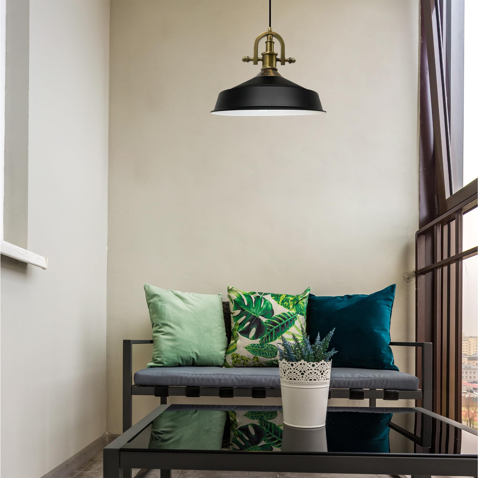 bamyum Asletl-Marina Lámpara Colgante Industrial, Pantallas de Lámpara de 40 cm, Lámpara Moderna de Metal para Isla de Cocina, Lámpara Colgante E27 para Salón y Comedor, Lámpara Colgante Negro Blanco