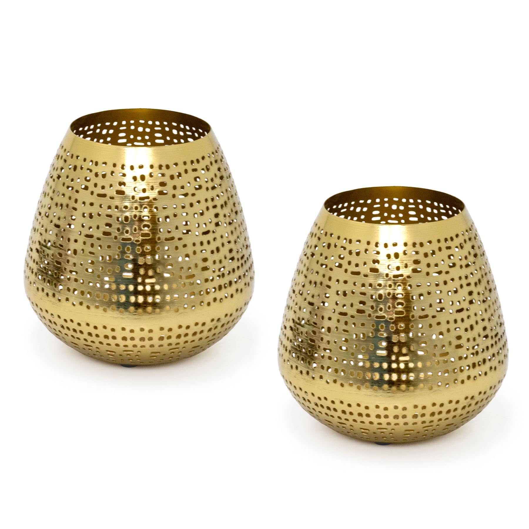 Carousel Home Set of 2 Matt Gold Tealight Candle Holders | Pack of 2 Antique Style Gold Tone Metal Candle Lanterns | Round Patterned Tea Light Candle Holders Candle Gifts - 15cm
