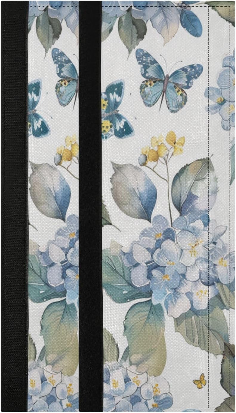 Blue Hydrangea Butterfly Refrigerator Handle Covers Set of 2 Door Handle Covers for Fridge Oven Microwave Appliance Washable Decor Non-Slip Dishwasher Door Cloth Protector 14x5.5in