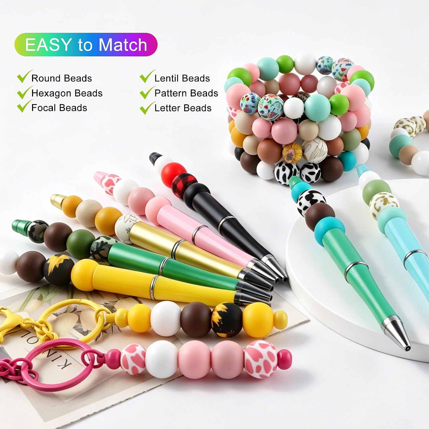120PCS Midouha Silicone Beads, Mixed 12mm 15mm Silicone Beads for Keychain Making, Print Bead for DIY Decoration Craft（Black Gray） image 4