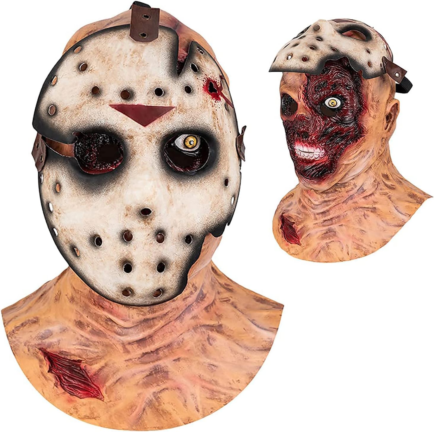 Scary Jason Hockey Mask Horror Hacker Mask Full Head Vampire Latex Costume Halloween Cosplay Props for Adult Men Women