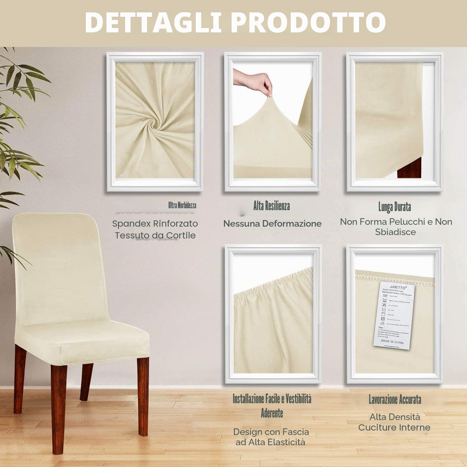Coprisedie con Schienale Sala da Pranzo Elasticizzato Fodere Sedie Moderno Copertura Protettiva della Sedia Lavabile Rimovibile per Hotel Ristorante Festa di Nozze 4 Pezzi (Crema)