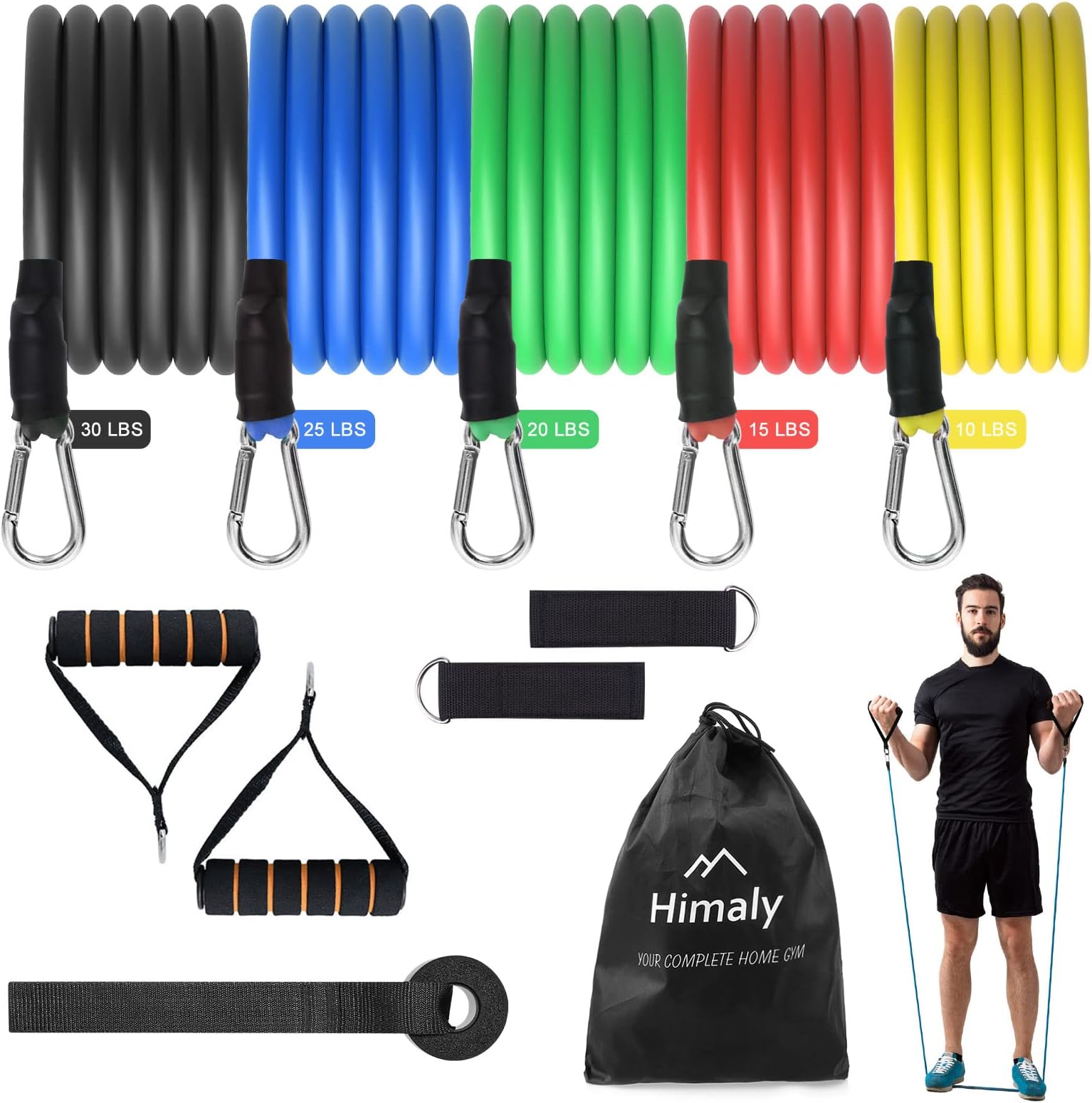 Resistance Bands Set, himaly Exercise Bands Workout Bands with Handles, Door Anchor, Carry Bag, Legs Ankle Straps for Strength Training, Exercise Bands Set for Home Gym Outdoor
