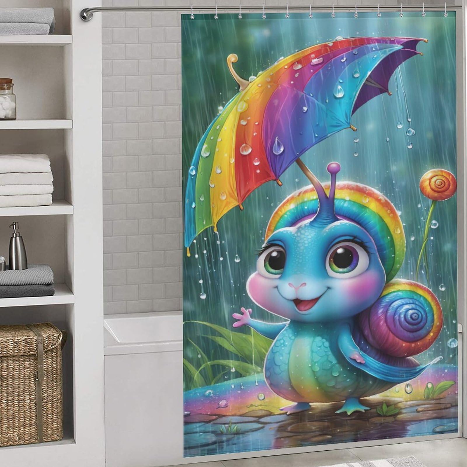 Rideau de douche escargots en polyester imperméable 152x183cm avec crochets