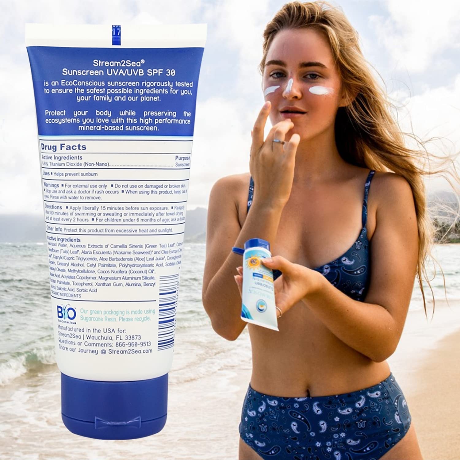 SPF 30 Mineral Sunscreen Biodegradable & Reef Safe Sunscreen | 3 Fl oz Non-Greasy & Moisturizing Mineral Sunscreen For Face Protection and Body Against UVA & UVB by Stream2Sea