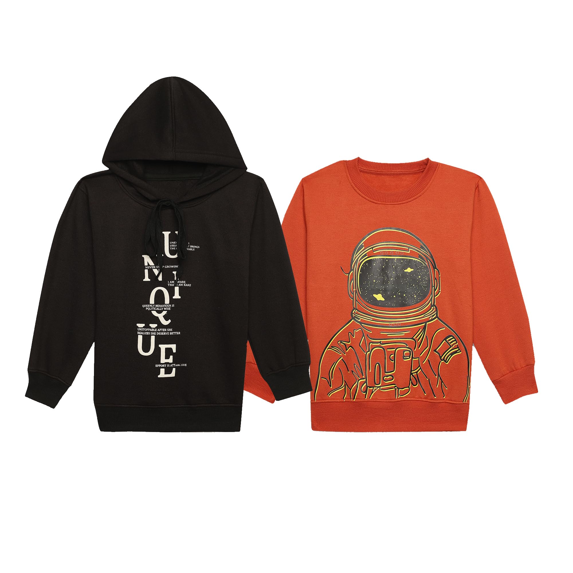 Mack Jonney Unisex-Child Regular Fit Fleece Hooded & Crew Neck Sweatshirt (Pack of 2-MACK632062)