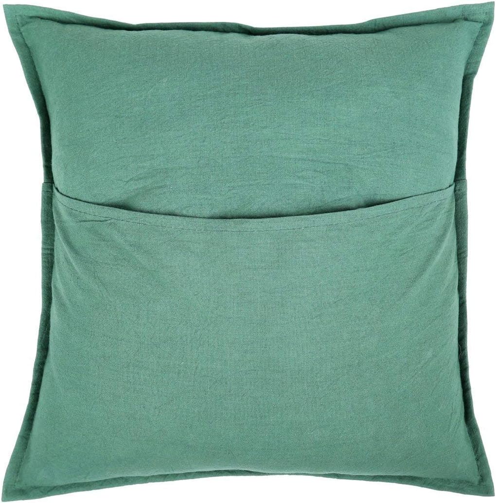 Boho Decorative Toss Throw Pillow Covers 16 Inch Cotton Mirrored Embroidered Ethnic Square Accent Cushion Covers (Size - 40x40 cm ; Color: Dark Green) - Set of 5 Pcs (Cover Only)