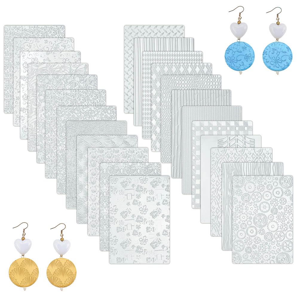 OLYCRAFT 24 Pcs Polymer Clay Texture Sheets 25.5x18cm Clear Clay Texture Mat Embossing Textures Sheet Pottery Earring Making Tools for Pottery Earrings Jewelry DIY Craft Making