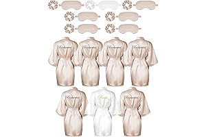 7 Pcs Bridal Silk Robes with Sleeping Eye Mask and Elastic Headband Sets