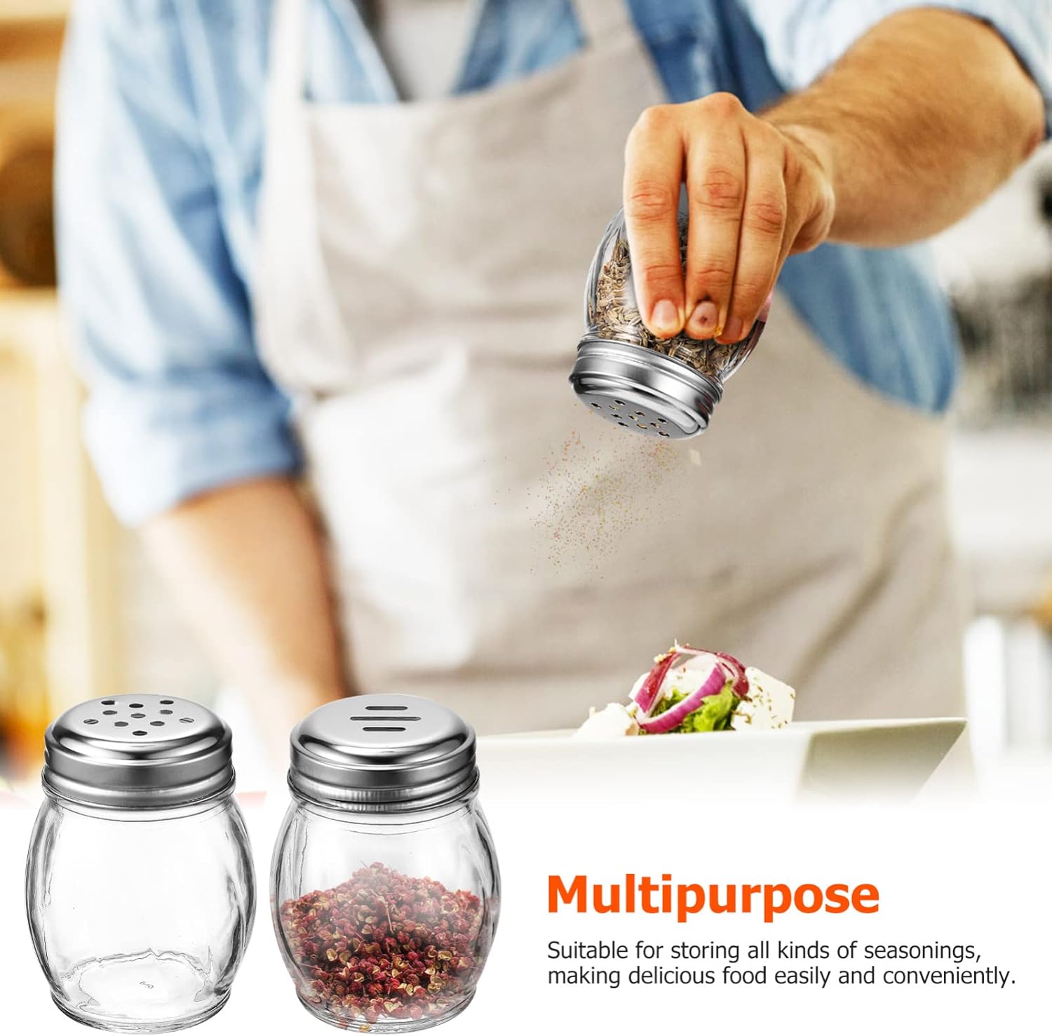 STOBAZA 10pcs Glass Spice Jars Set with Two Lid Styles for Seasoning Storage for Home Kitchens Camping and Outdoor Barbecues