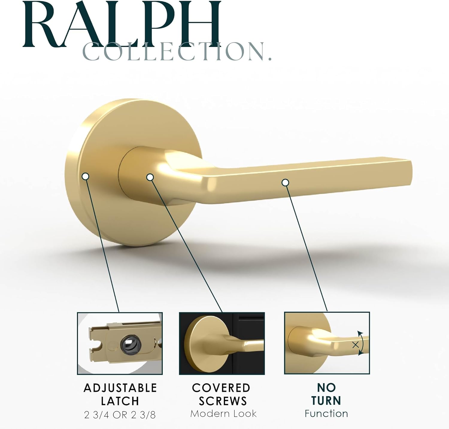 Mega Handles Ralph Dummy Door Handles - 2 Pack Heavy Duty Gold Door Handle, Non-Turning Door Handle for Hallway, Closet & French Doors, Single Side, Fits All Standard Doors - Satin Brass