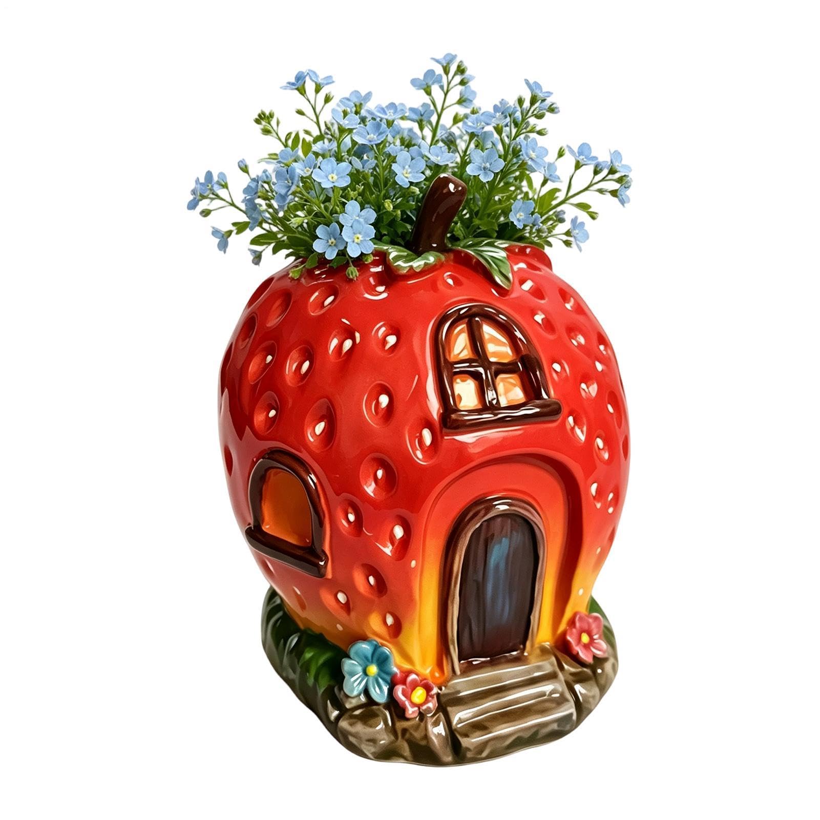 Florero Fresa pequeño de resina para decoración de escritorio, dormitorio y arreglos florales