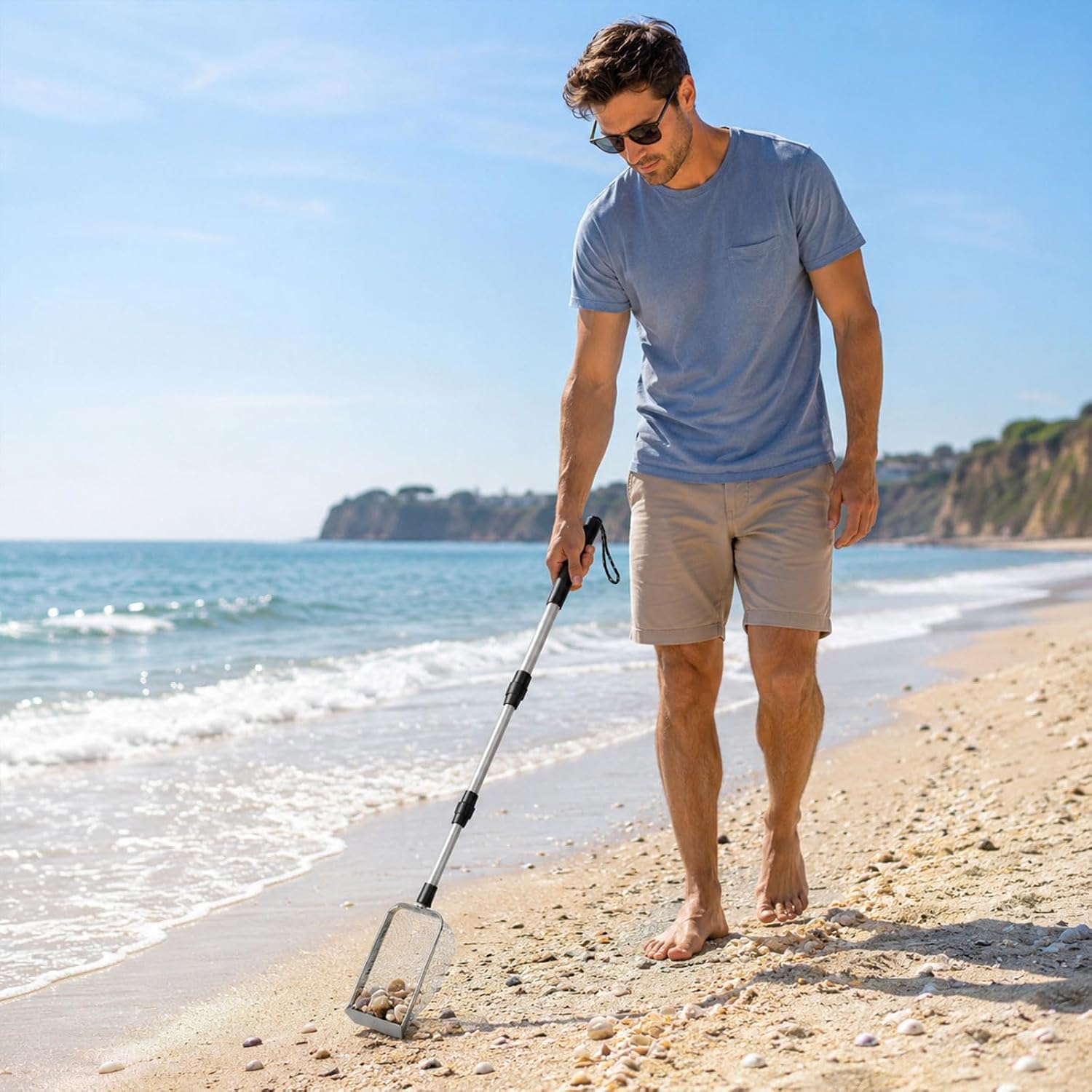 2 Pack Sand Sifter for the Beach - Adjustable Shark Tooth Sifter - Beach Shovel and Sieve for Collecting Seashells and Shark Teeth