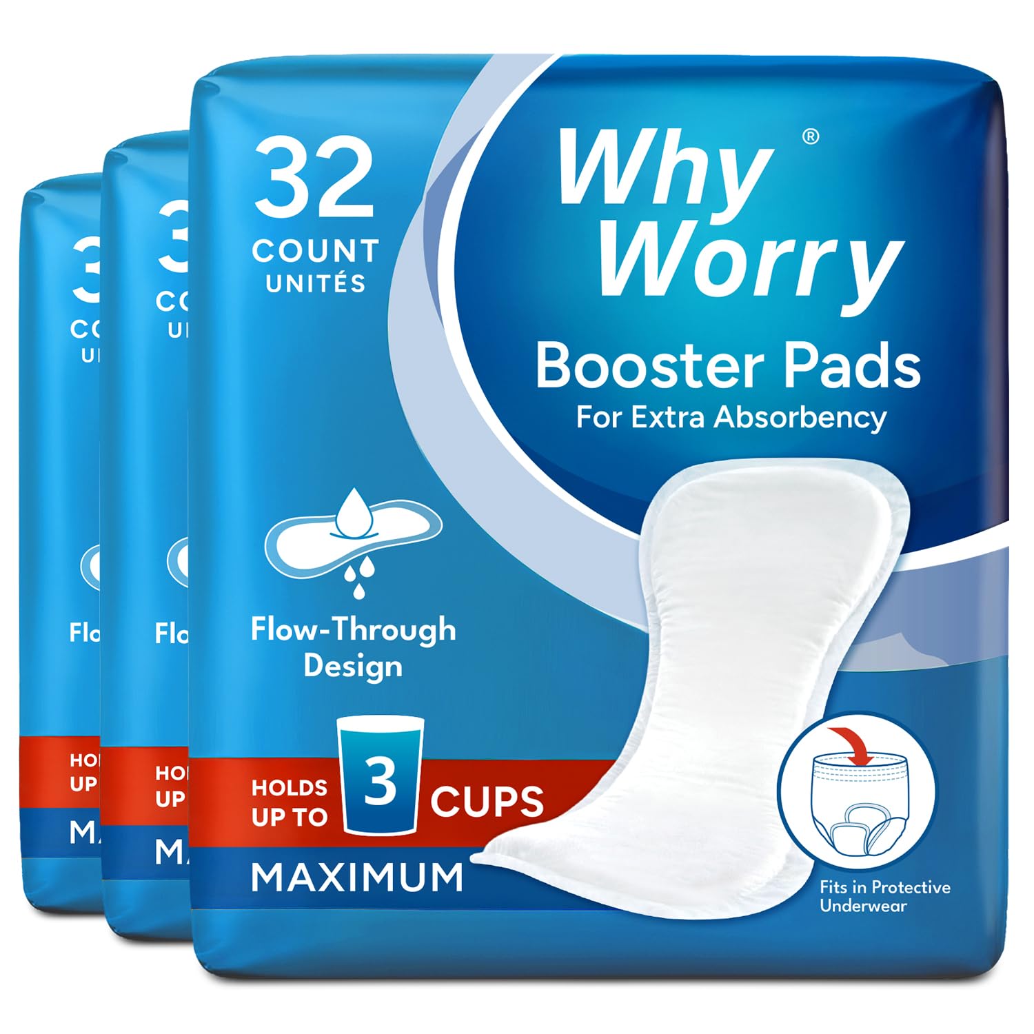 WhyWorry Booster Pads with Maximum Absorbency, 96 Count