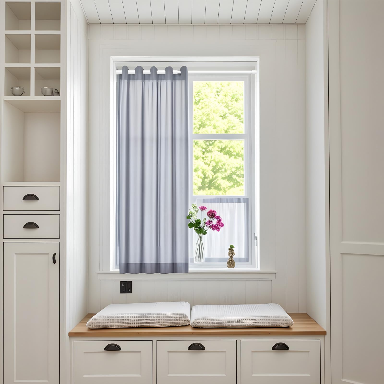 Tension Rod for Curtains 68-100cm Shower Curtain Rod White Spring Rod Extendable Curtain Pole No Drill Tension Rod Shower Curtain Poles for Clothes,Windows,Cupboard - Image 2