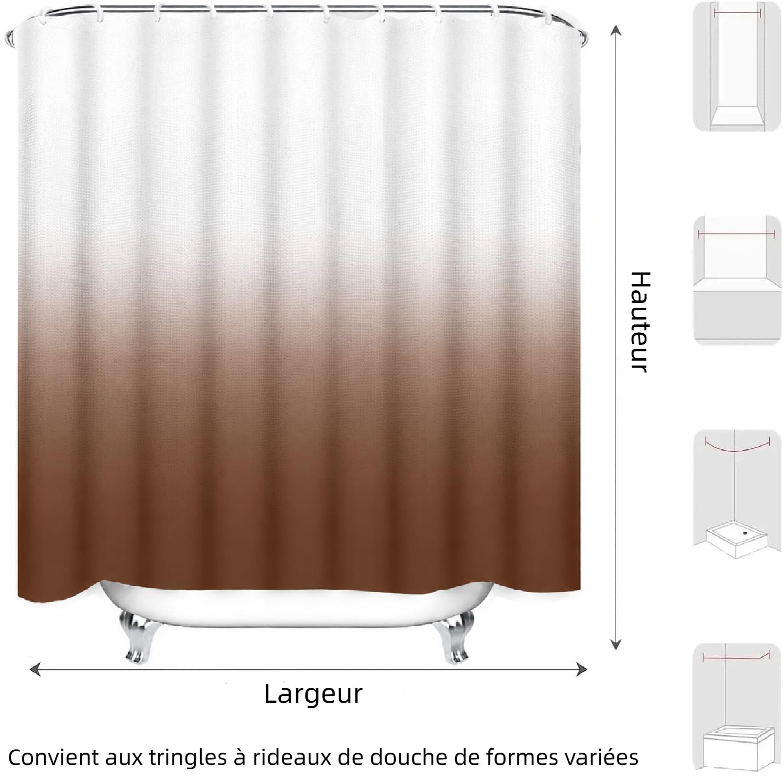 Tenda da doccia da 220 x 200 cm, marrone, ombré, moderna, antimuffa, lavabile, impermeabile, in poliestere, con 12 ganci, per docce e vasche da bagno