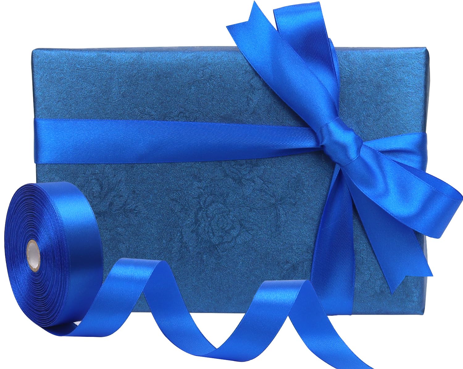 RIUNBB Lake Blue Solid Satin Ribbon 1-1/2 Inch 25 Yards Solid Polyester Fabric Ribbon For Gift Wrapping Wedding Christmas Baby Shower Birthday Party Decoration Handmade Immortal Flower Craft