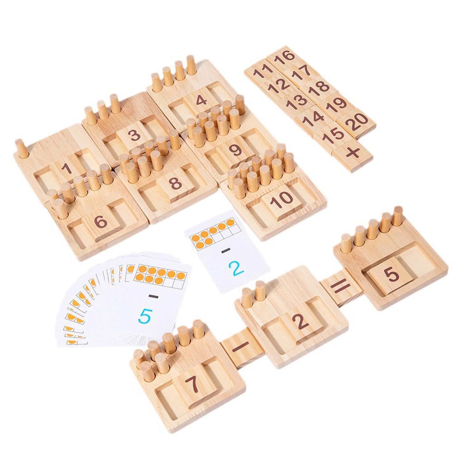 Sharplace Varillas de Madera para con Tarjetas, Juguetes Didácticos, de Números para Preescolares, Juego de Matemáticas para Niños.