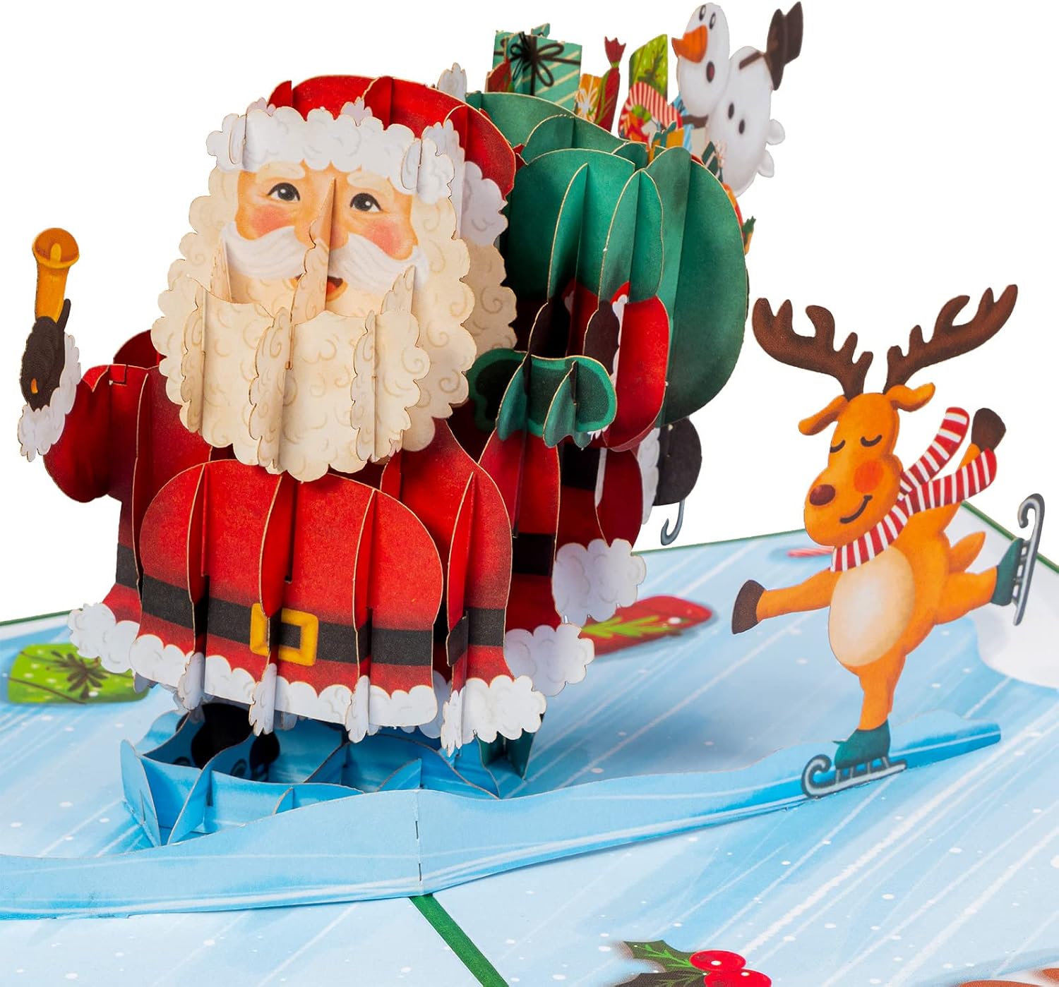 Paper Love Pop Up Christmas Card, 3D Santa and Friends, Gift for Christmas or Holidays, 5" x 7" Cover - Includes Envelope and Removable Note Tag image 5