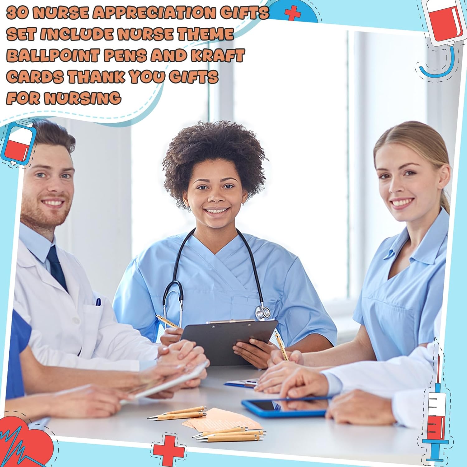 Sayglossy 50 Sets Nurse Appreciation Gifts Bulk Include Nurse Theme Ballpoint Pens with Inspirational Kraft Cards Thank You Gifts for Medical Assistants Women Coworker Staff Favors