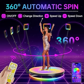 360 Photo Booth Machine 31.5 for 3-5 People, Square Fill Light Lasts 46H, APP Remote Control 80cm 360 Photo Booth Automatic Rotating 360 Spin Camera Video for 3-5 People (31.6)