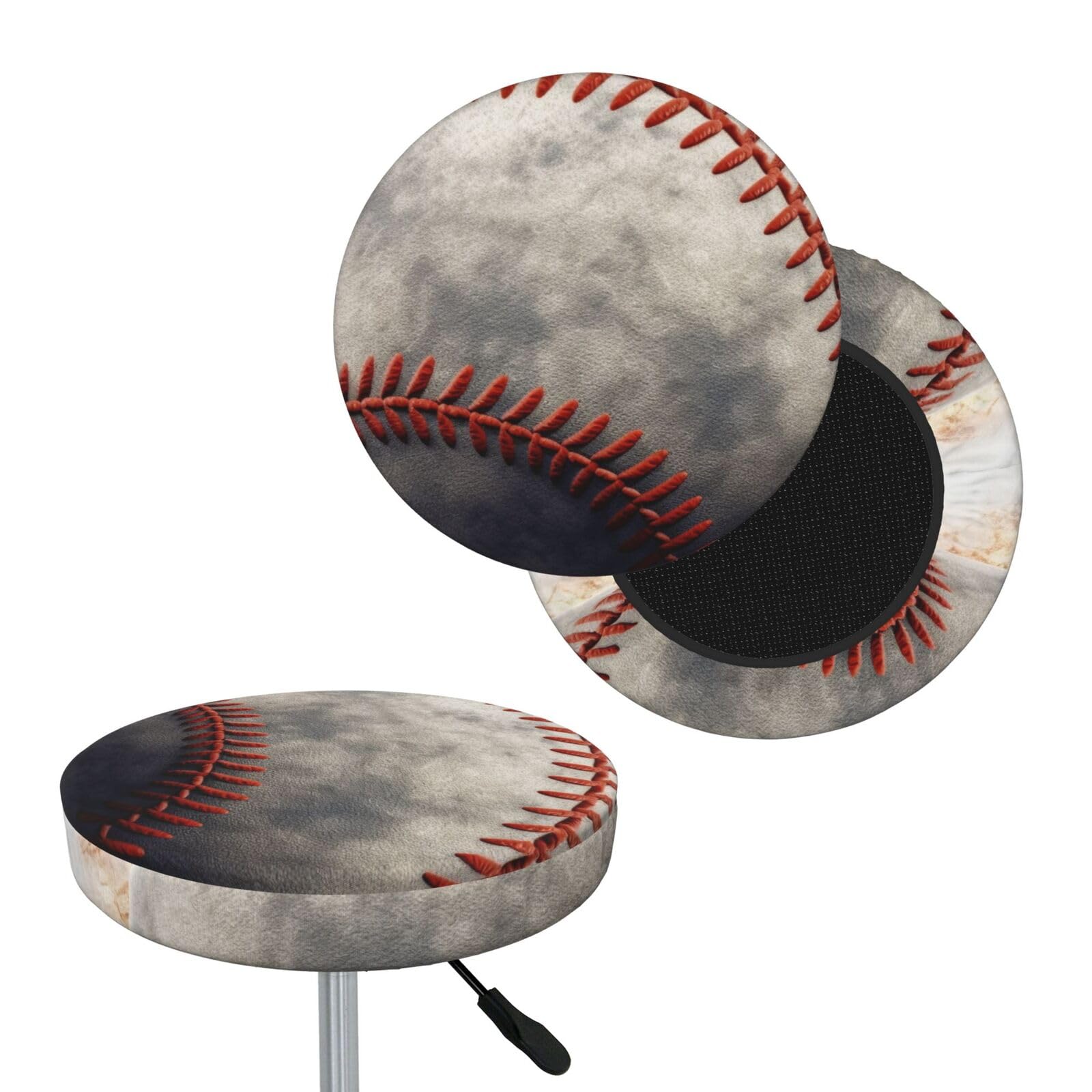 FodPand Baseball Bar Stool Cover Round Elastic Stool Cushion Covers Washable Bar Stool Chair Slipcover Stretch Stool Seat Covers for 12-14 Inch Chair