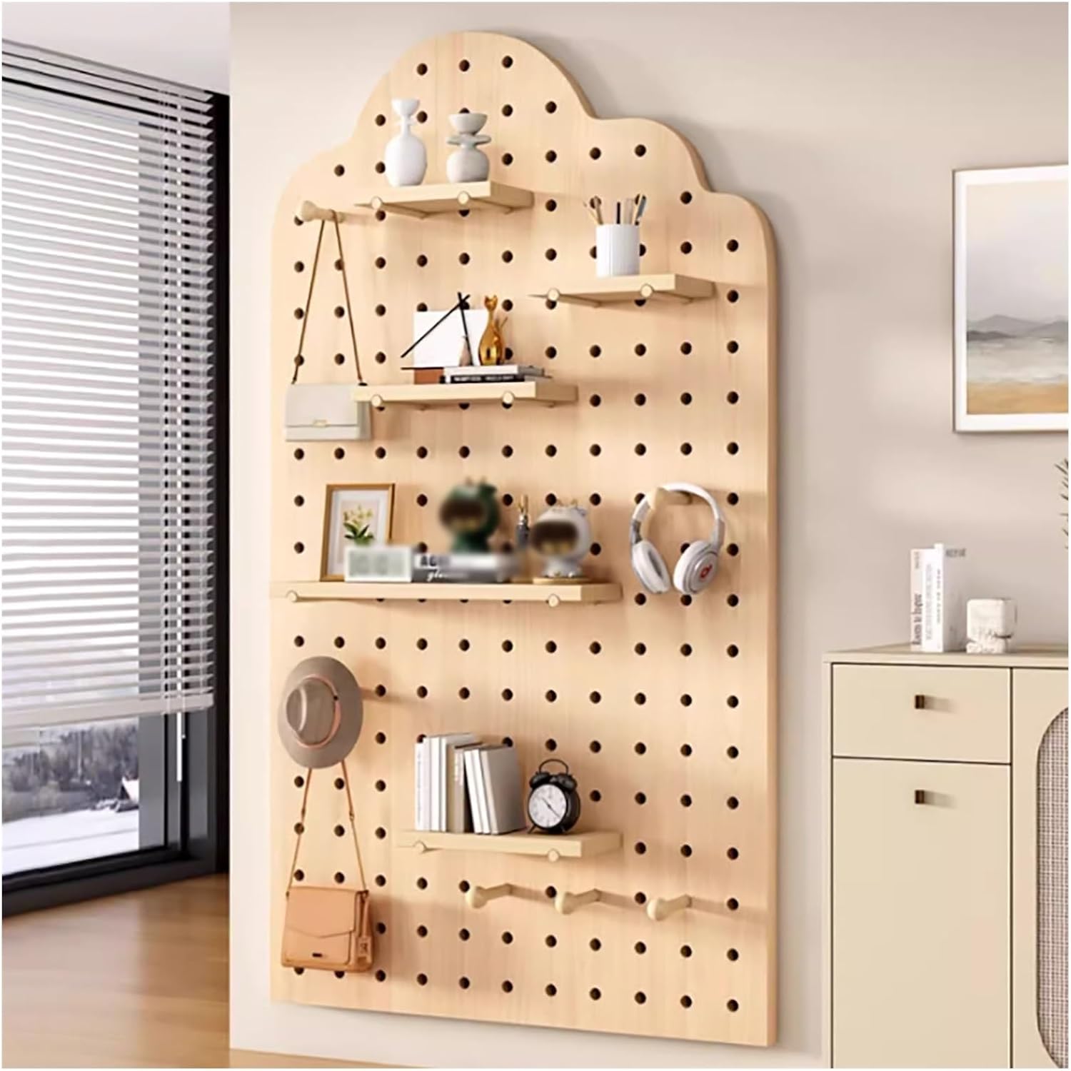 Pegboard Wall Storage Shelf,Wall Mount Pegboard Shelf,Pegboard Panel Kit,Hole Plate Storage Rack,Pegboard Wall Organizer,Solid Wood Display Peg Board Panel for Home Office Garage