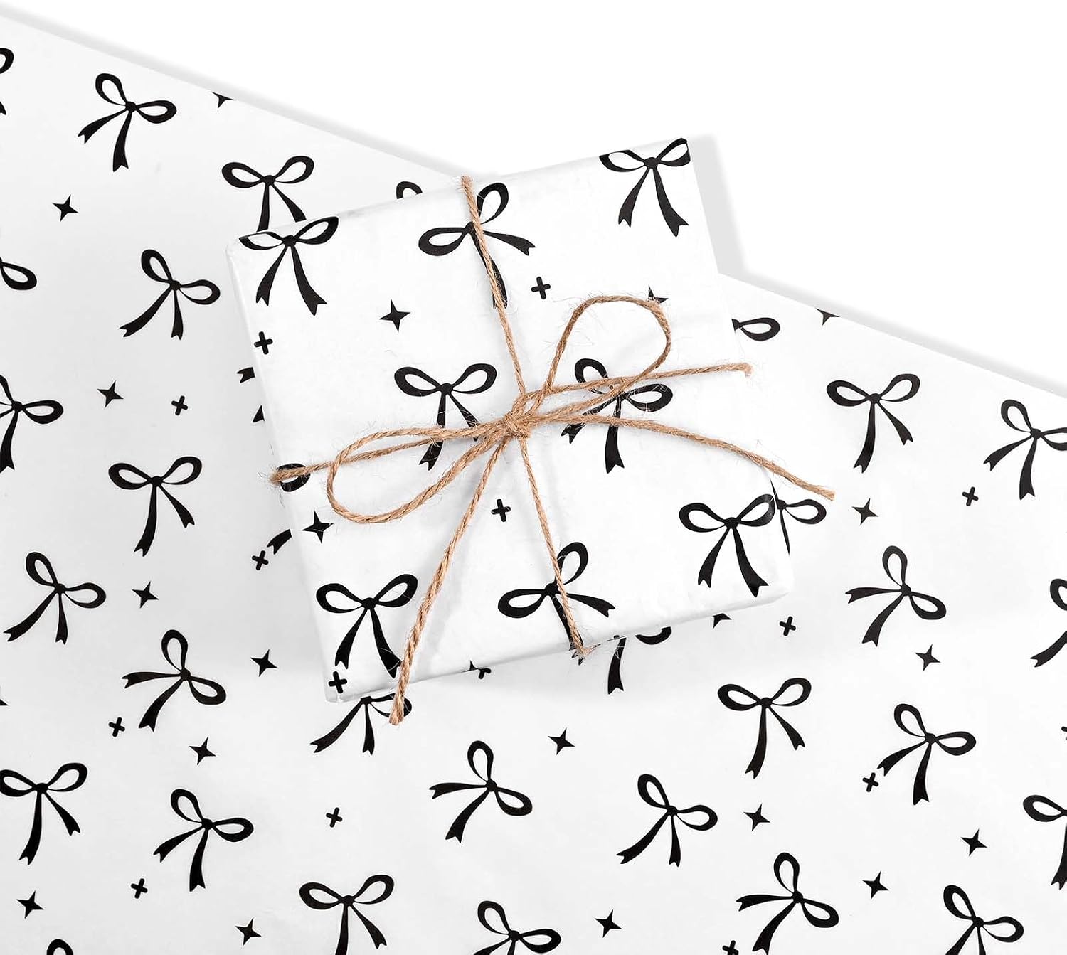 100Pcs 20 * 14 Inches Bow Tissue Paper for Gift Wrapping Black White Bow Knot Tissue Paper for Gift Bags for Coquette Birthday Party Bridal Shower DIY Craft (Black)