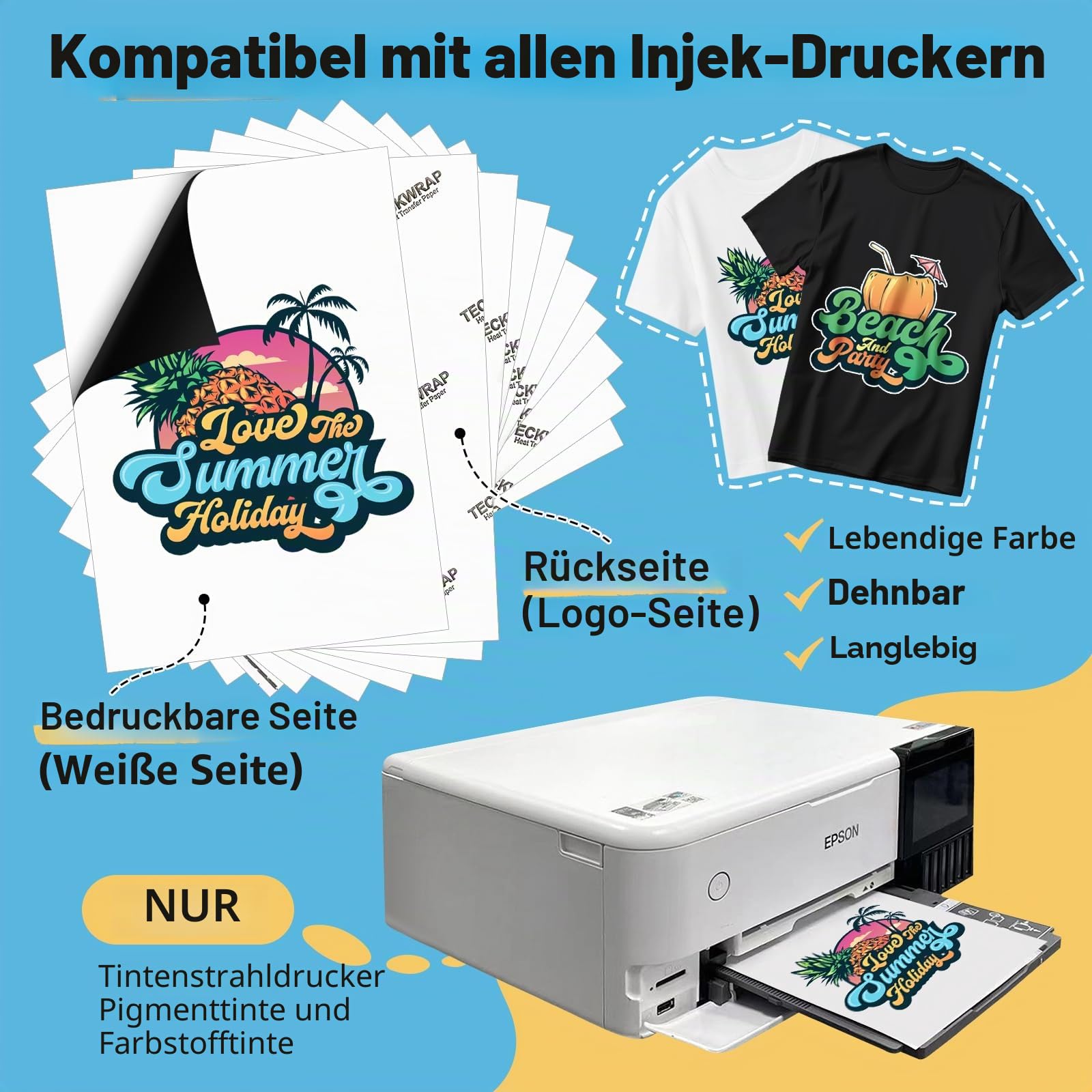 TECKWRAP Bedruckbares Wärmetransferpapier für T-Shirts, 15 Blatt, 21,1 x 29,7 cm, bedruckbares Wärmetransfer-Vinyl für Tintenstrahldrucker, Transferpapier zum Aufbügeln für helle und dunkle Stoffe