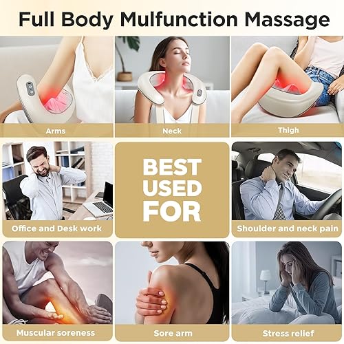 Miniatura 7 de Bear Shiatsu Masajeador de cuello y espalda con calor masajeador inalámbrico de cuello y hombros para aliviar el dolor, portátil 4D para oficina en