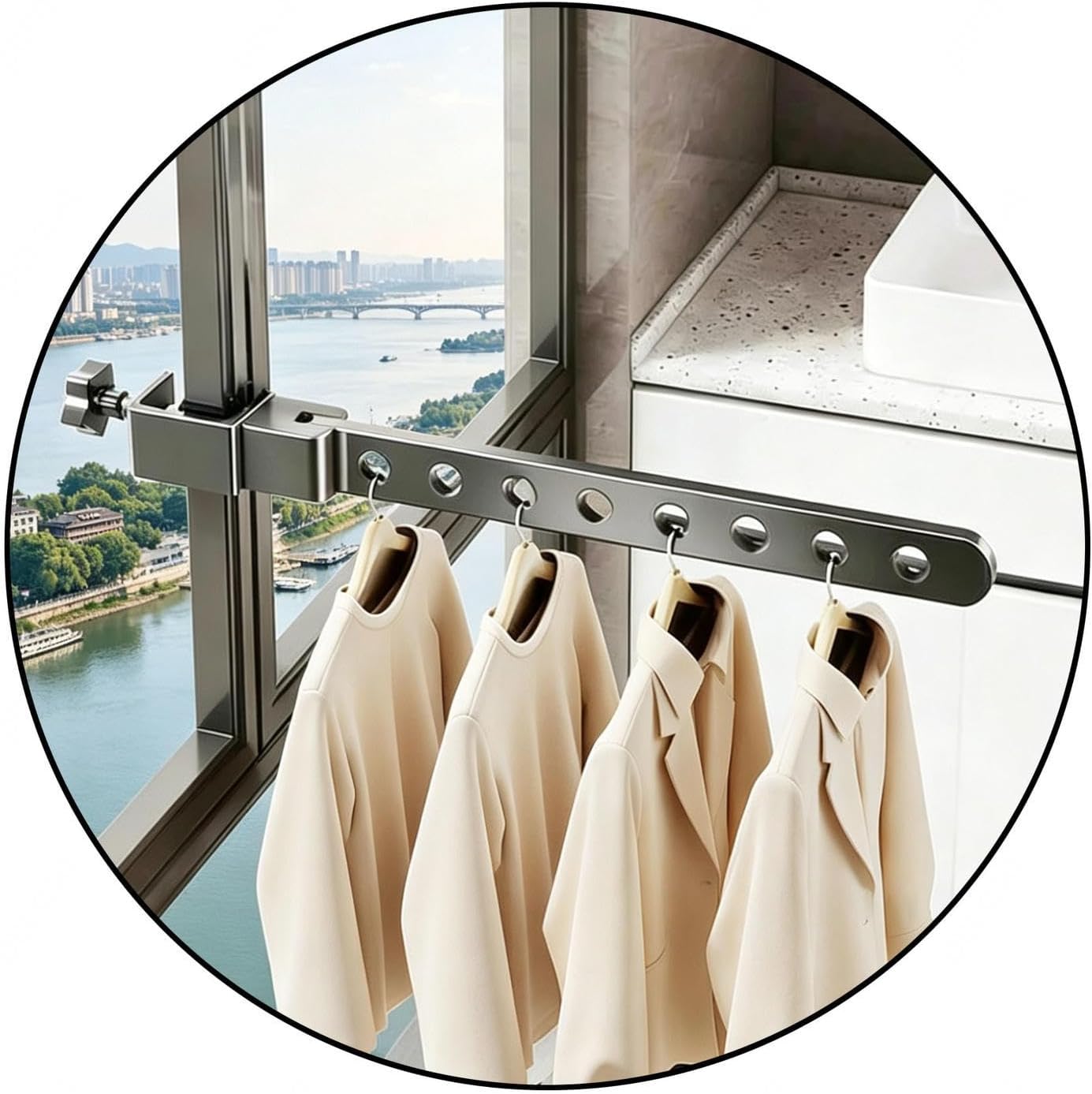 Collapsible Clothes Drying Rack Aluminum Alloy Laundry Gadgets for Balcony and Terrace railings,Gray-RotatingModel