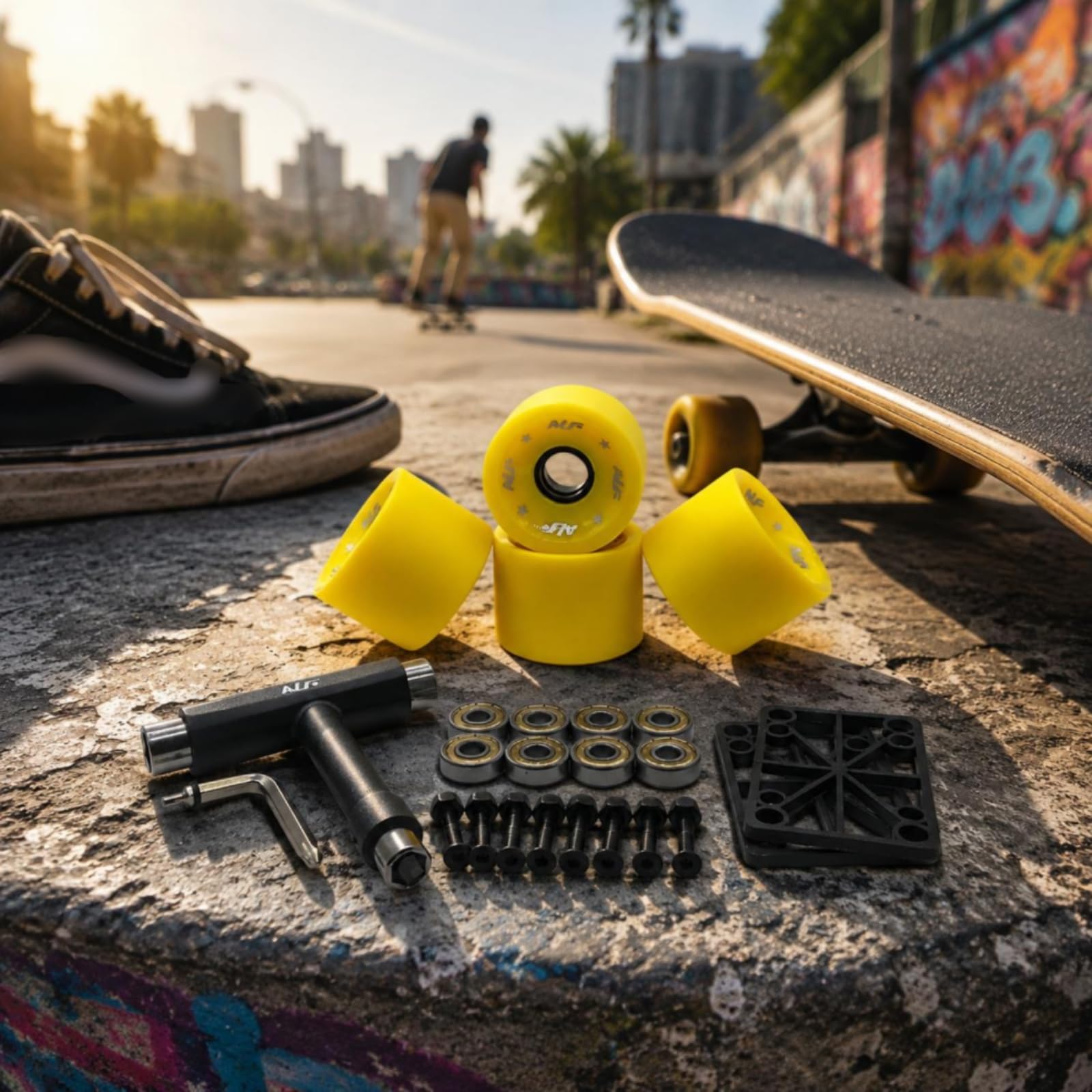 Gralara Ensemble Roues de Skateboard Longboard Roues Roulements Visserie Outils en Polyuréthane pour Glisse Régulière Grip Sûr Durabilité Prolongée Adapté au Surfskate Déplacement, Bleu Clair