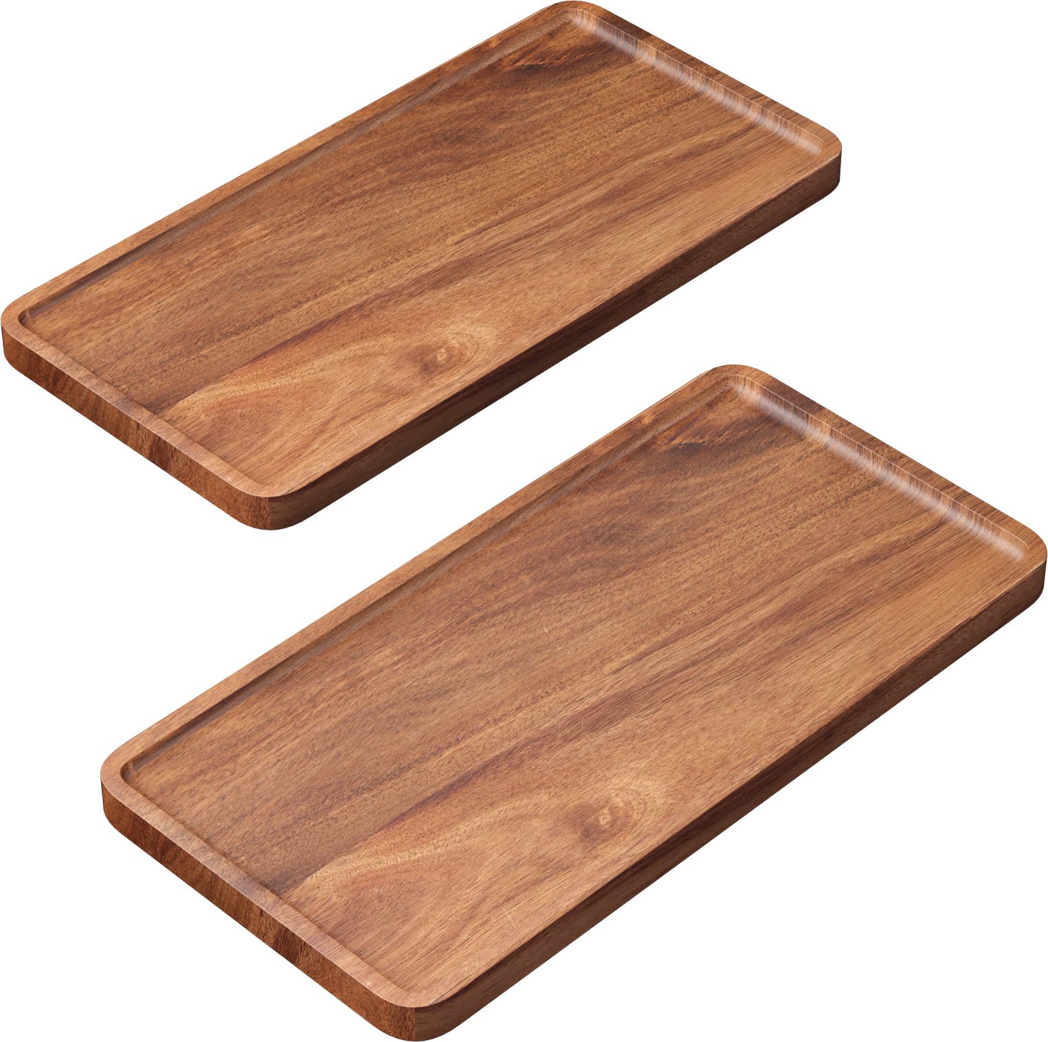 Danfoxer 2‑Pack Acacia Wood Serving Trays for Coffee Table Bar Party