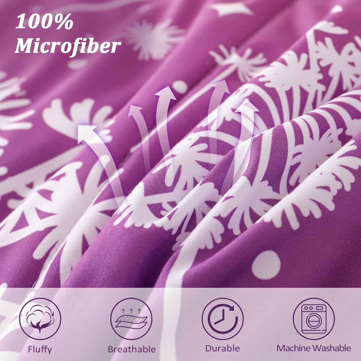 Menghomeus Girls Comforter Set Twin Size 5 Pieces Bed in A Bag Ombre Pink Purple Rainbow Bedding Set Dandelion Butterfly Print Kids Bedding Collections - Image 5