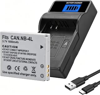 NB-4L Battery for Canon PowerShot SD30 SD40 SD200 SD300 SD400 SD430 SD450 | SD600 SD630 SD750 SD780 SD940 SD960 SD1000 SD1100 SD1400 TX1 ELPH 100 300 310 331 VIXIA With LCD Slim USB Charger
