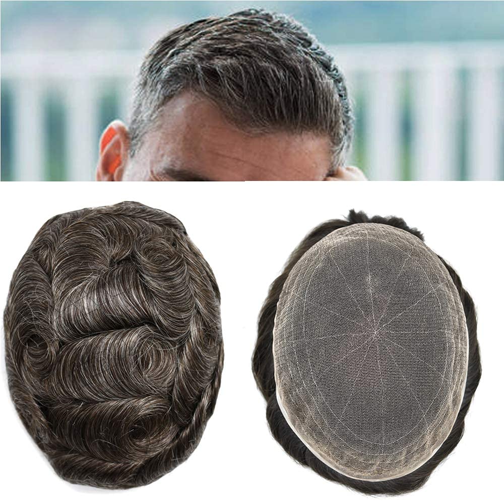 USA Transparent French Lace Mens Toupee Hairpieces Human Hair Replacement Bleached