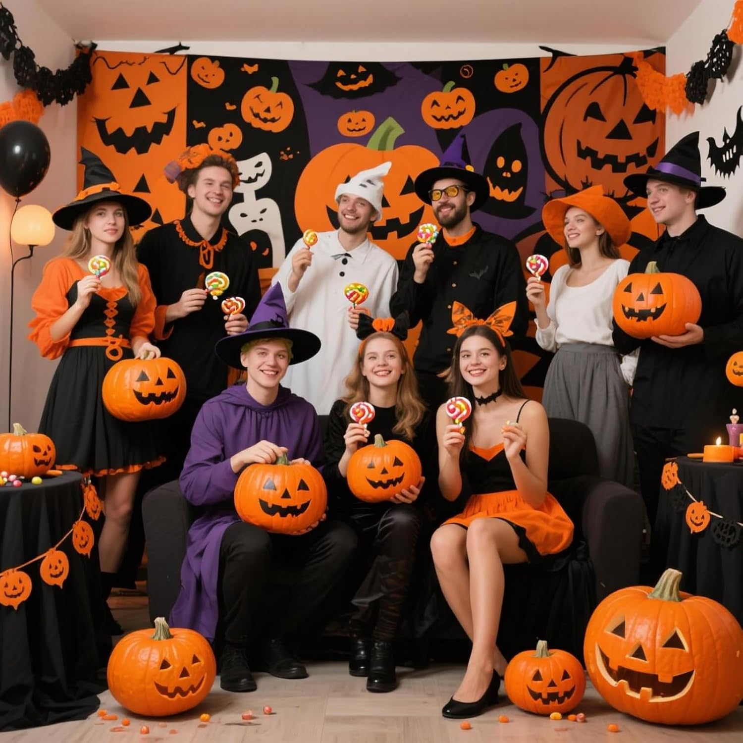 Halloween Garage Door Cover 16 x 7FT Pumpkins Hanging Backdrop Door Banner Halloween Decorations for Home Outdoor Indoor Holiday Party Wall Window Patio Yard