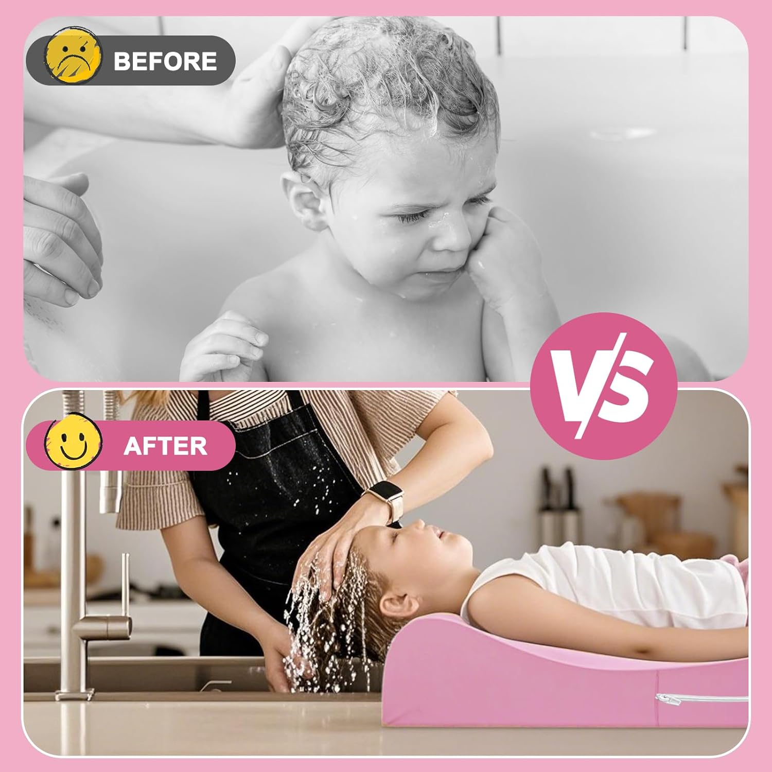 Extra Large Hair Washing Station for Kids - Ergonomic Shampoo Foam Mat with Neck Support for Sink, Portable & Foldable Shampoo Buddy for Toddlers, Non-Slip & Waterproof Hair Washing Mat -Pink